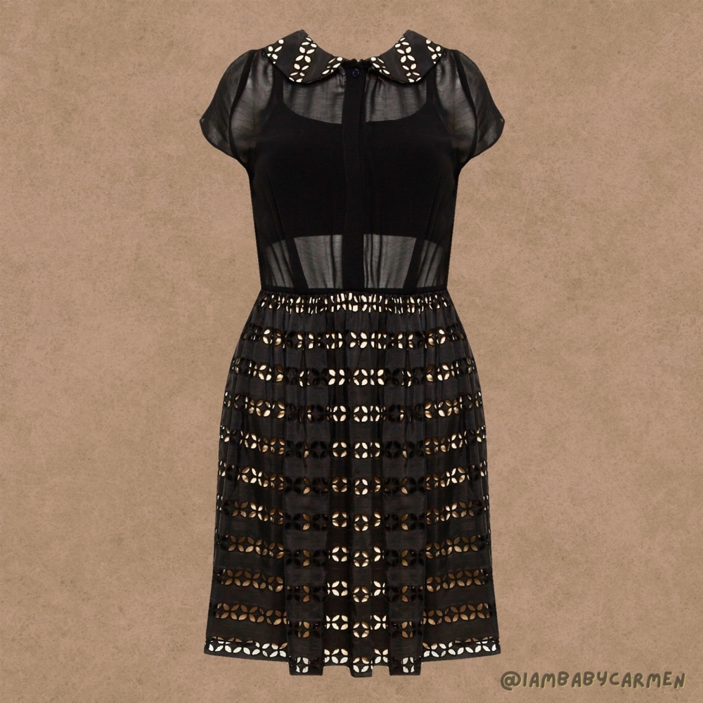 Alice + Olivia - Anita Peter - Black Pan-Collar Eyelet Dress